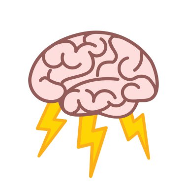 Beyin fırtınası, şimşek, insan beyni ikonu, vektör illüstrasyonu