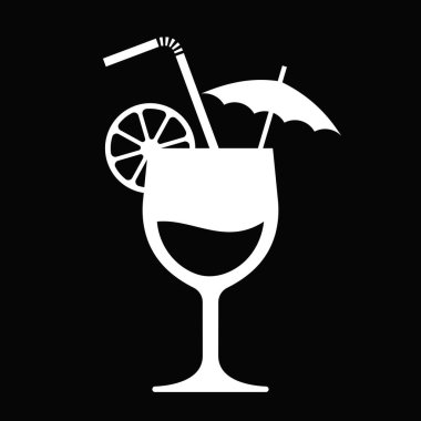 Kokteyl cam simgesi, siyah, vektör illüstrasyonu 