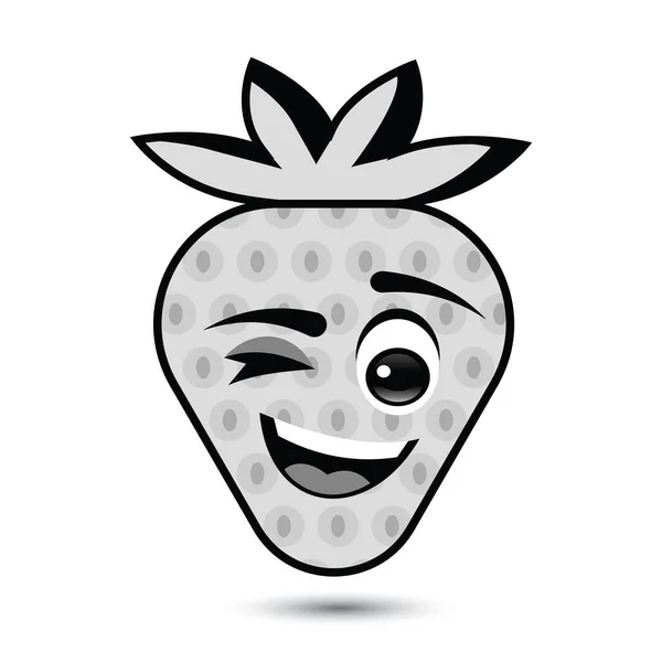 Φράουλα Κλείσιμο Του Ματιού Χαμόγελο Πρόσωπο Χαρακτήρα Κινουμένων Σχεδίων Φρούτα — Διανυσματικό Αρχείο