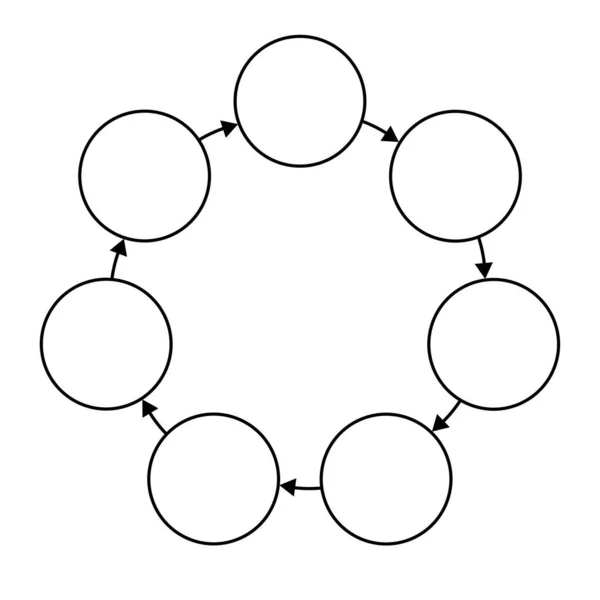 Leeres Diagramm Sieben Kreise Mit Pfeilen Vektorabbildung — Stockvektor