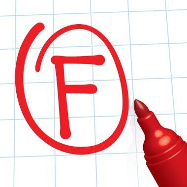 f sınıfı kağıt, hata, kırmızı kalem, vektör illüstrasyonu 