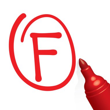 f sınıfı kağıt, hata, kırmızı kalem, vektör illüstrasyonu 