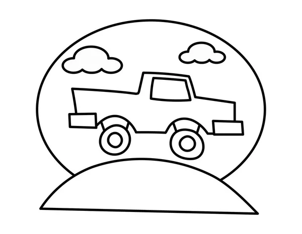 Pick Truck Cartoon Stijl Kleurplaat Vector Illustratie — Stockvector
