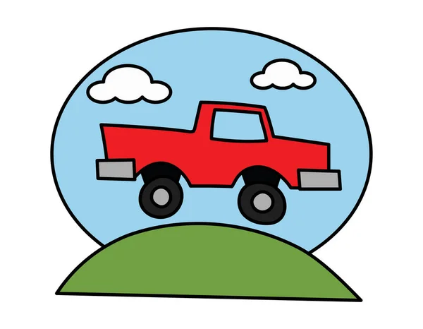 Rode Pick Truck Cartoon Stijl Vector Illustratie — Stockvector