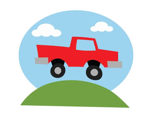 Rode Pick Truck Cartoon Stijl Vector Illustratie — Stockvector