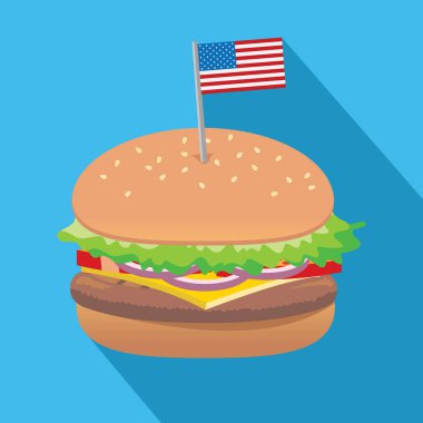 Hamburger ya da hamburger, Amerikan bayrağı, vektör illüstrasyonu 