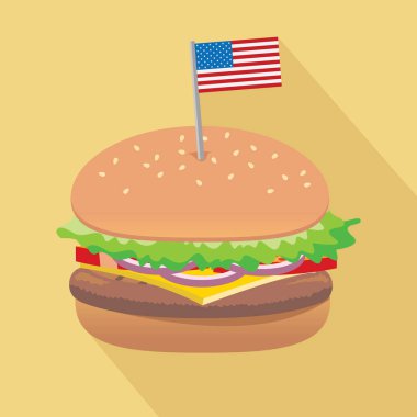 Hamburger ya da hamburger, Amerikan bayrağı, vektör illüstrasyonu 