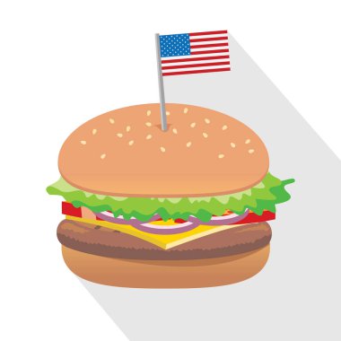 Hamburger ya da hamburger, Amerikan bayrağı, vektör illüstrasyonu 