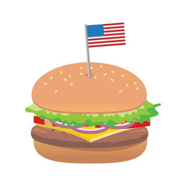 Hamburger ya da hamburger, Amerikan bayrağı, vektör illüstrasyonu 