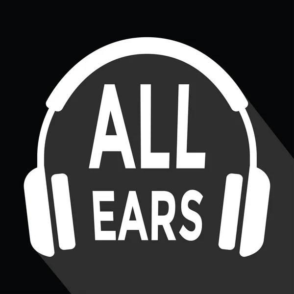 Headphones All Ears Text Black Background — Stock Vector