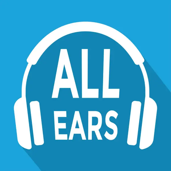 Headphones All Ears Text Blue Background — Stock Vector