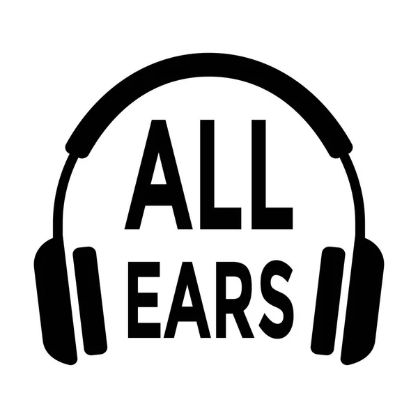 Headphones All Ears Text Black White — Stock Vector