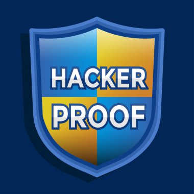 Hacker dayanıklı, basit mavi ve turuncu kalkan, vektör illüstrasyonu 