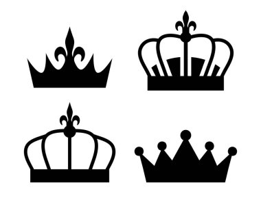 dört kron seti, siyah beyaz, vektör illüstrasyonu 