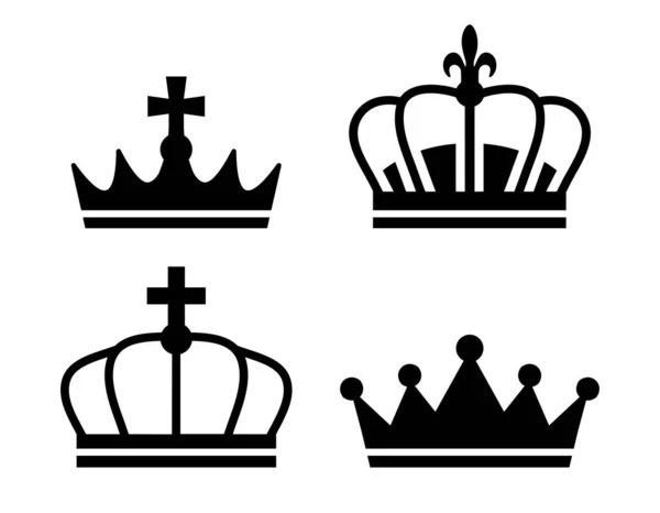 Four Crowns Set Gold Black Vector Illustration — Stock Vector