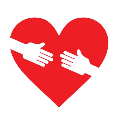 Kırmızı kalbe ulaşan heands, vektör çizimi 