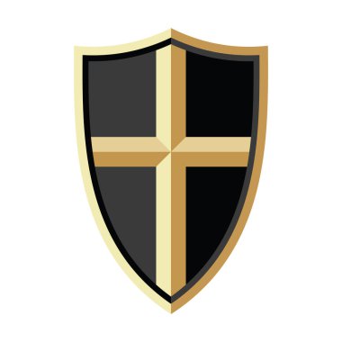 Haçlı kalkan, altın ve siyah, vektör illüstrasyonu 