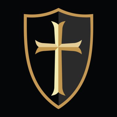 Altın haçlı ortaçağ kalkanı, vektör çizimi 