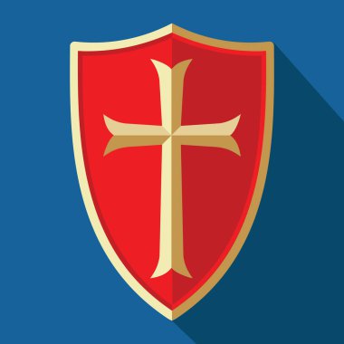 Altın haçlı ortaçağ kalkanı, vektör çizimi 