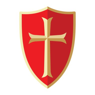 Altın haçlı ortaçağ kalkanı, vektör çizimi 