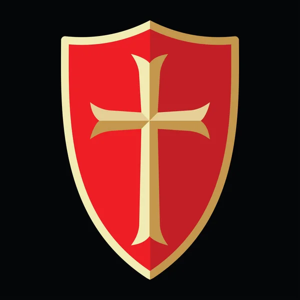 Escudo Medieval Con Cruz Dorada Ilustración Vectorial — Vector de stock