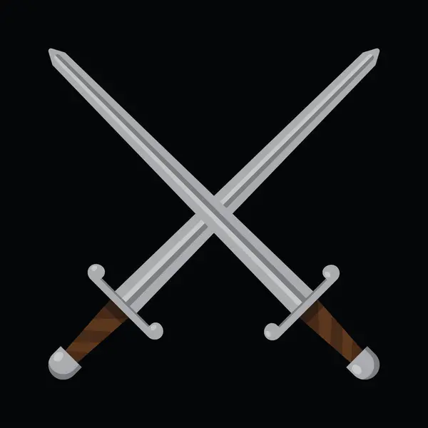 Średniowieczny Miecz Skrzyżowany Długi Miecz Ilustracja Wektora — Wektor stockowy