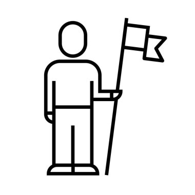 Bayrak simgesi, doğrusal, vektör illüstrasyonu olan adam