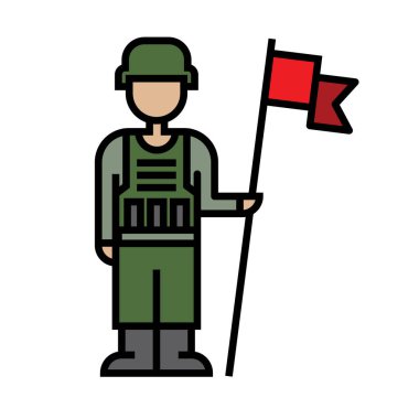 Bayrak simgesi, doğrusal, vektör illüstrasyonlu asker