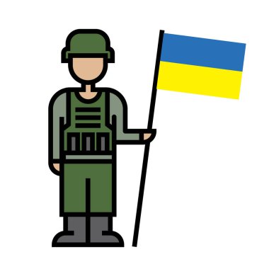 Bayrak simgesi, doğrusal, vektör illüstrasyonlu asker