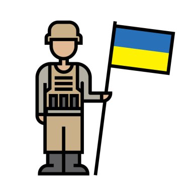 Bayrak simgesi, doğrusal, vektör illüstrasyonlu asker