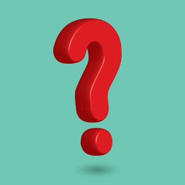 Soru işareti kırmızı, 3d, vektör illüstrasyonu 