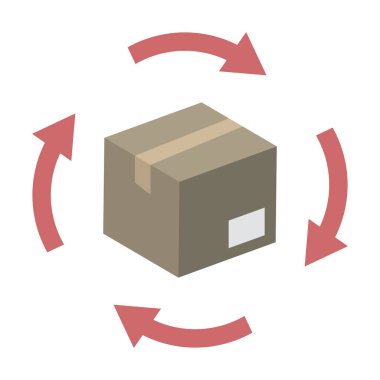 Karton kutu seti, paket, vektör illüstrasyonu etrafındaki oklar 