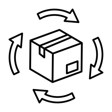 Karton kutu seti, paket, vektör illüstrasyonu etrafındaki oklar 