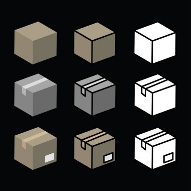 karton kutu seti, vektör illüstrasyonu 