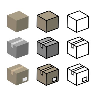 karton kutu seti, vektör illüstrasyonu 