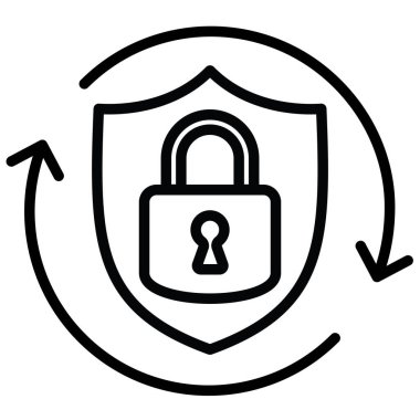 Kalkan ve asma kilit, ok güvenliği kavramı, vektör illüstrasyonu