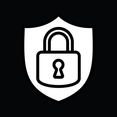 Kalkan ve asma kilit, güvenlik konsepti, vektör illüstrasyonu