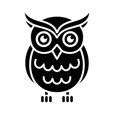 Beyaz arkaplanda gözü simgesi olan siyah baykuş 