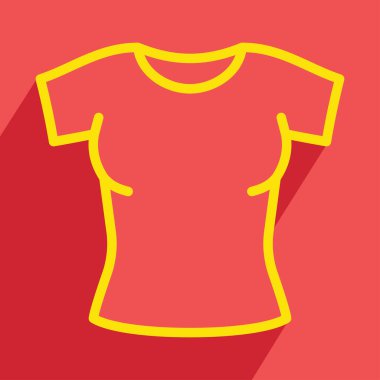 Kırmızı arkaplanda gölgesi olan kadın tişörtü simgesi