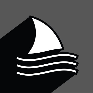 Gölgeli köpekbalığı simgesi, siyah beyaz illüstrasyon