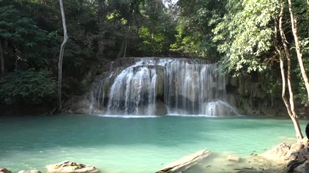 Poziom Wodospad Erawan Park Narodowy Erawan Kanchanaburi Tajlandia — Wideo stockowe