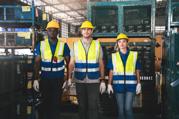 Group of Diverse Warehouse and Factory Workers Working Together in Storehouse, Teamwork of Male and Female Warehouse Workers Standing in Transport and Logistics Industry.
