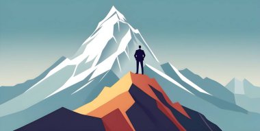 Başarı için akıllı iş adamı Dağın tepesinde duran yatırım işi