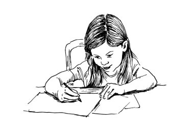 Küçük bir kızın el çizimi. Vektör illüstrasyonu.