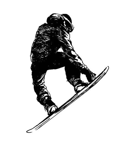 Elle Çizilmiş Bir Snowboardcu Çizimi Vektör Illüstrasyonu — Stok Vektör