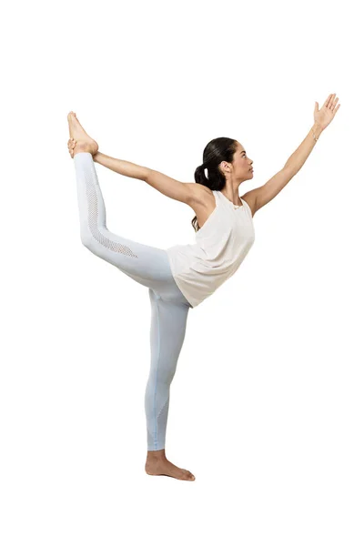 Ung Kvinna Yoga Dansare Natarajasana Position Vit Bakgrund — Stockfoto