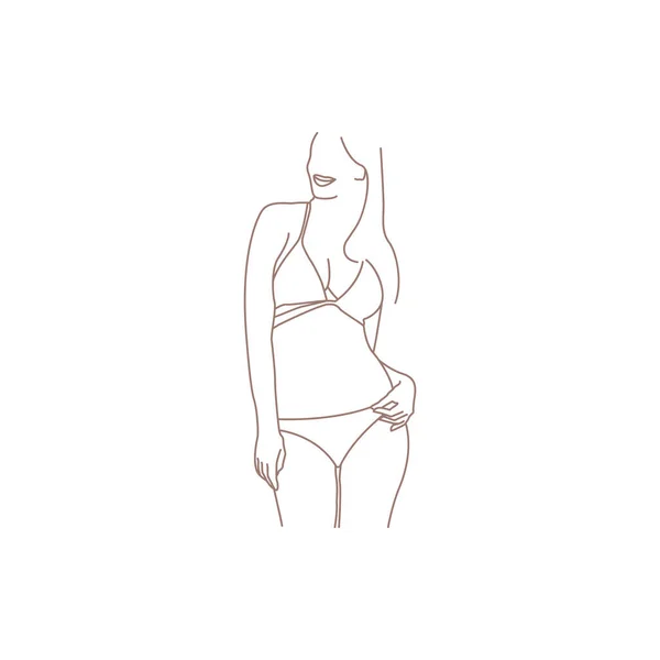 Minimalist Female Figure Underwear Vector Fashion Illustration Female Body Trendy — Stock Vector