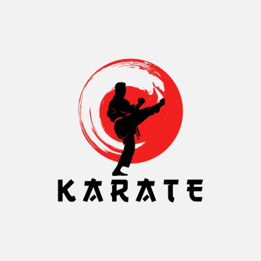 Hızlı tekme tekniği siluet vektör çizimi. Karate, judo ve dövüş sanatları ikonu için modern ve basit logo.