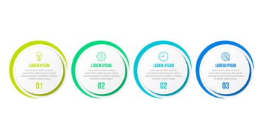 Bilgi grafiği tasarım şablonu. 4 adımlı iş süreci. Sunum için vektör ince çizgi elemanları