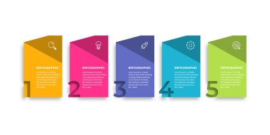 5 aşamalı, opsiyonlu, parçalı ya da süreçli bilgi için yaratıcı bir kavram. İş veri görselleştirmesi